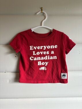 Roots Baby “Everyone Loves a Canadian Boy” Graphic Tee 3-6M Red